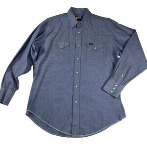 Wrangler Western Chambray White Pearl Snap Long Sleeve  Shirt Size 16.5x34